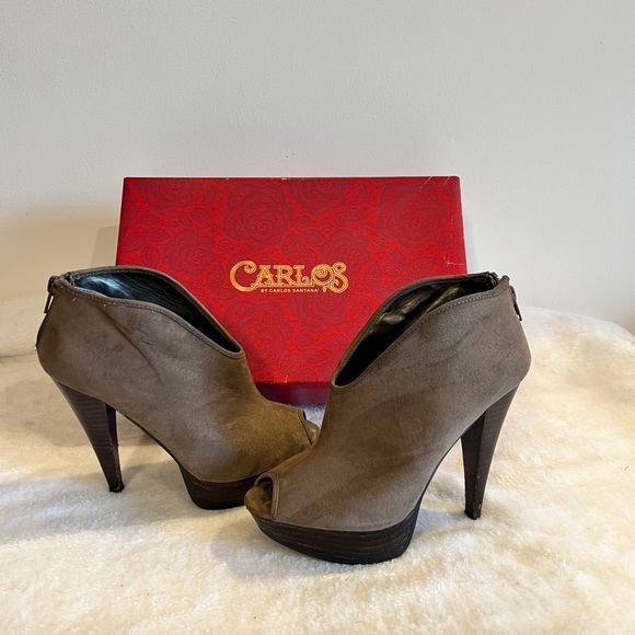 Peep Toe  Carlos Santana Brown suede platform booties - Picture 2 of 10